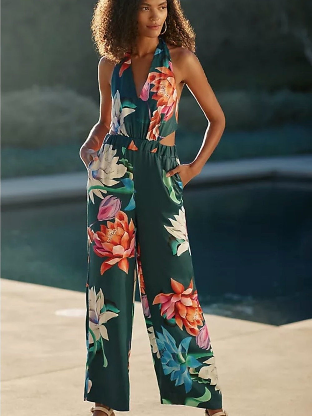 Maeve Teal Floral Halter Jumpsuit size 4